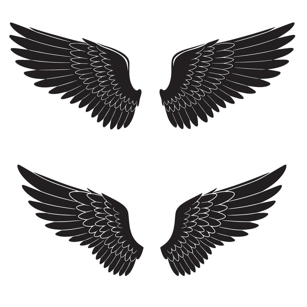 illustration featuring four pairs of detailed black wing silhouettes isolated on a clean white background for design elements vector