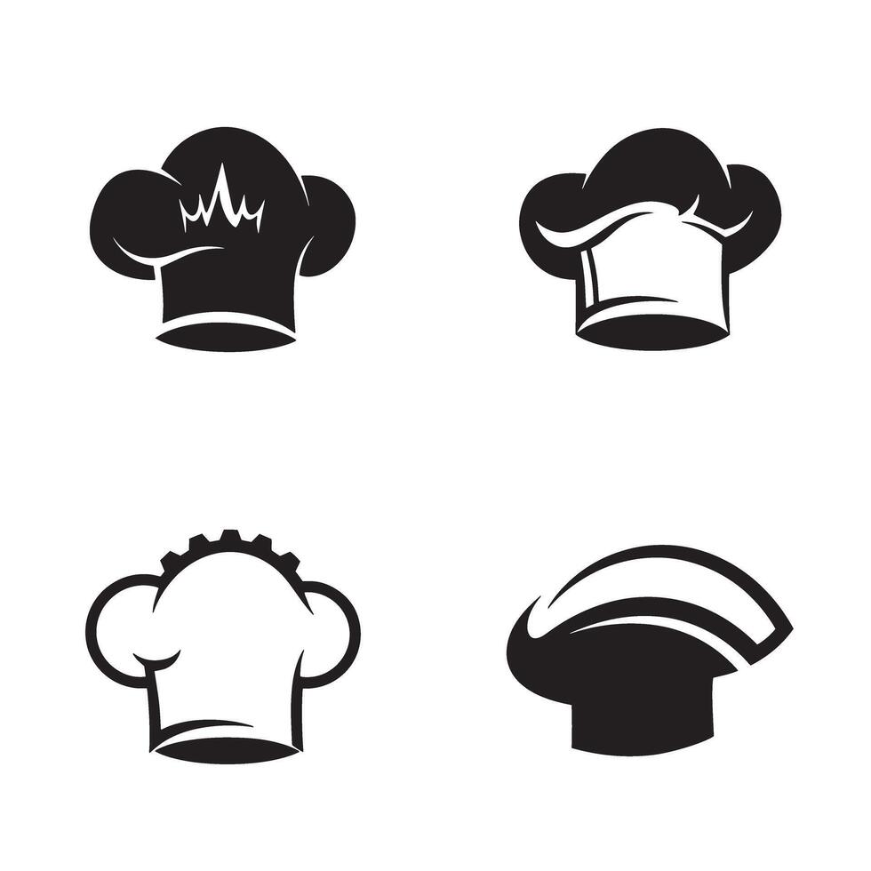 illustration of four different stylized chef hat designs in simple black and white colors for culinary concepts vector
