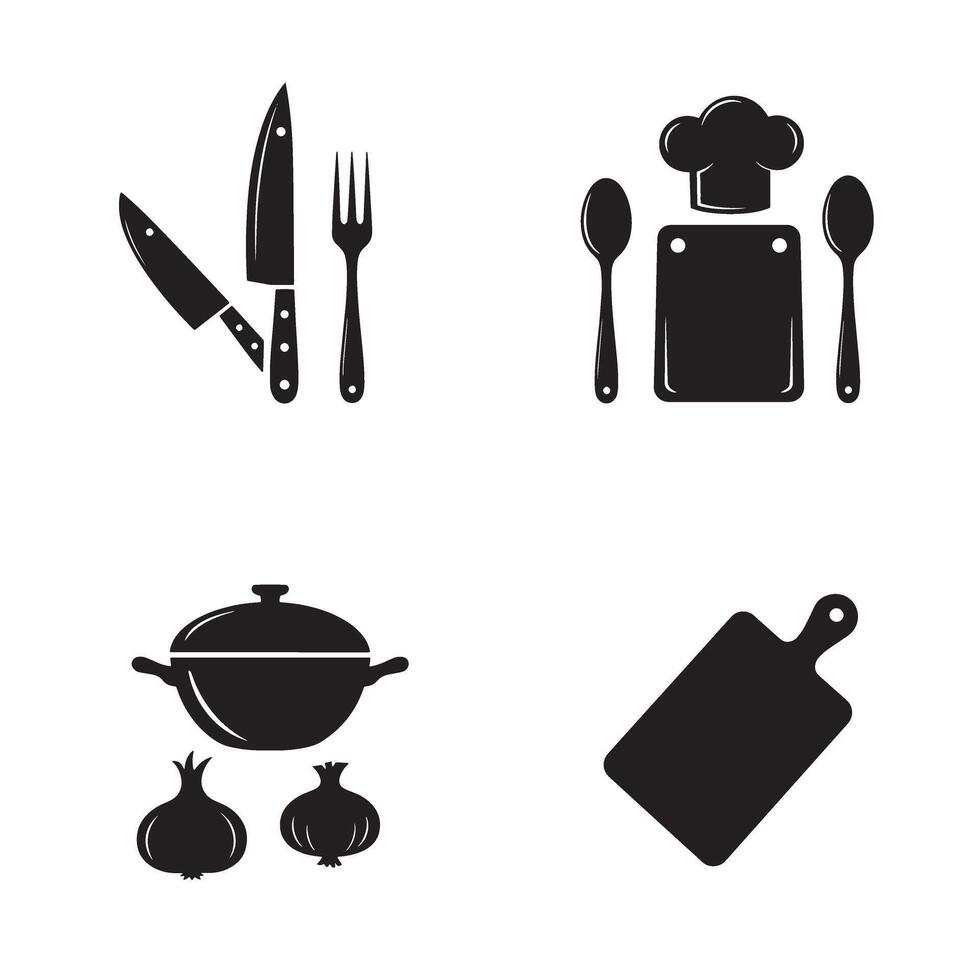 Simple illustrated kitchen utensils and cooking essentials for restaurant and culinary design concepts vector