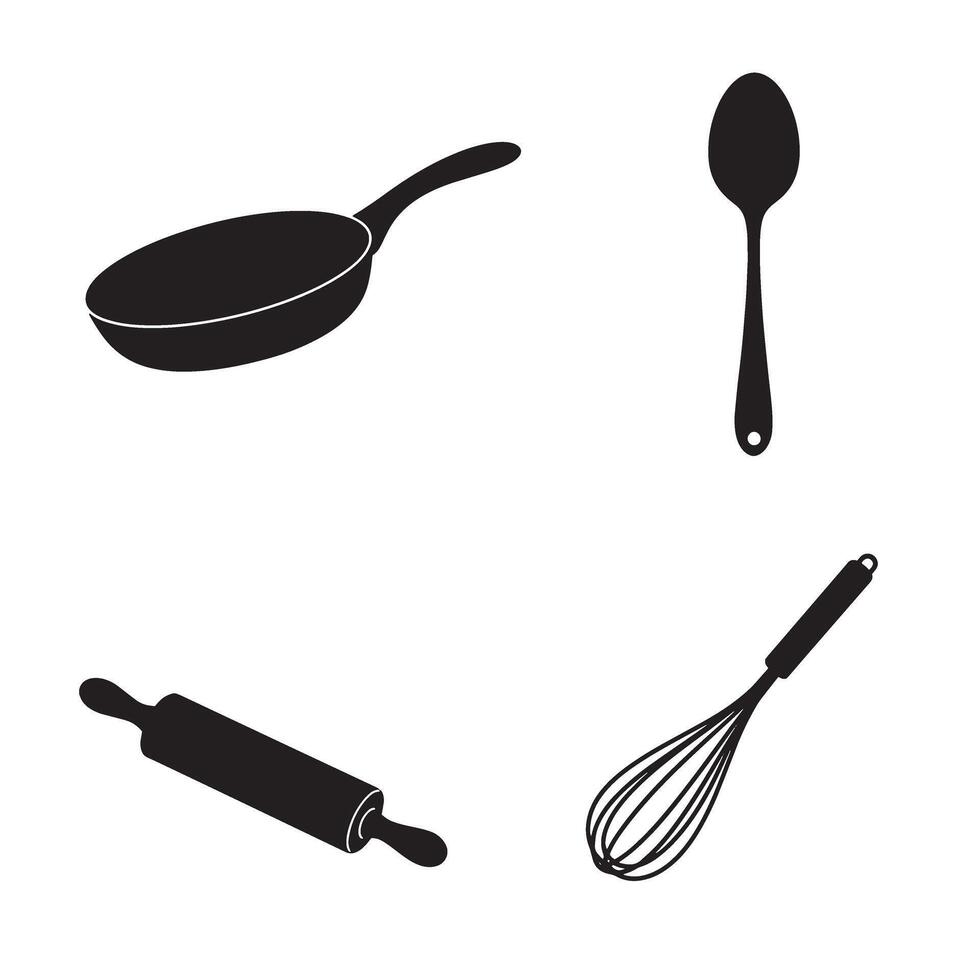 Set of simple kitchen utensils in a monochromatic style for culinary and cooking illustrations vector