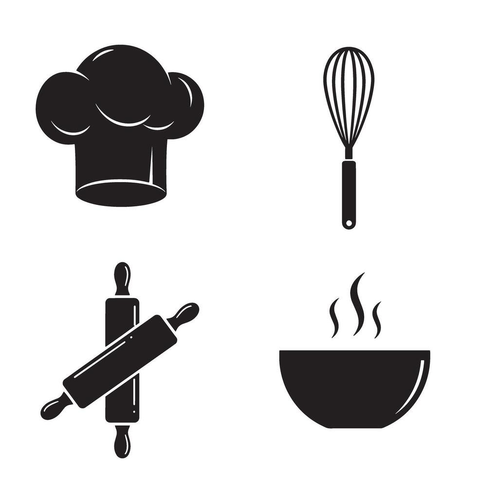 Culinary elements for baking and cooking represented in black and white illustrations for recipes vector