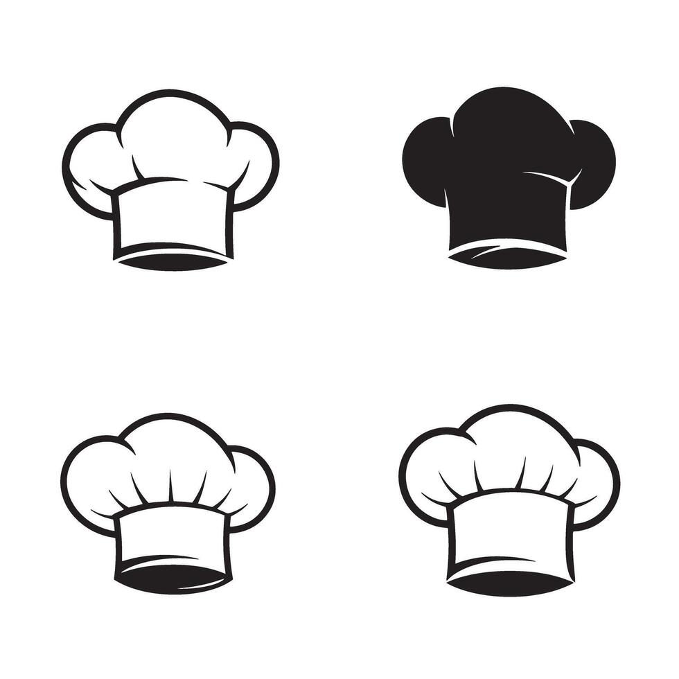 Four simple variations of a chef hat icon isolated on a white background with black and white designs vector