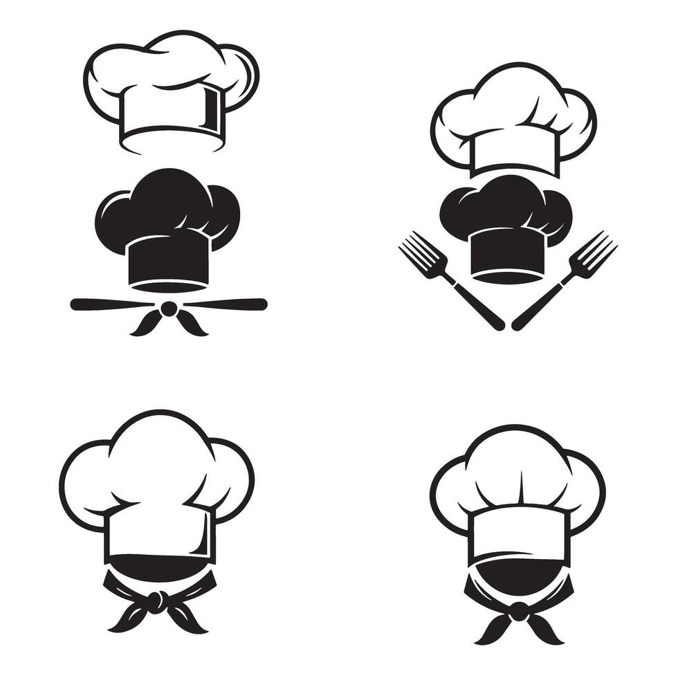 Collection of black and white chef hat logos representing culinary professionals for restaurant branding vector
