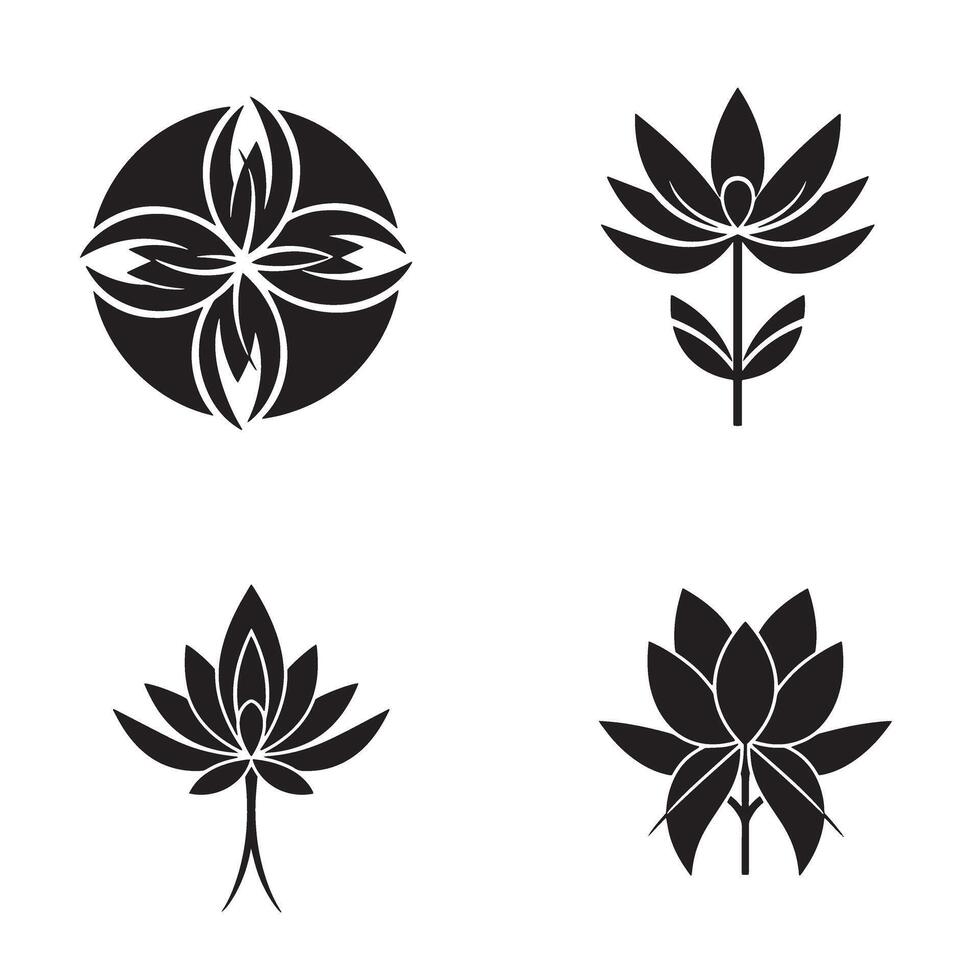 Black and white lotus flower silhouettes arranged on a white background for design and decorative purposes vector