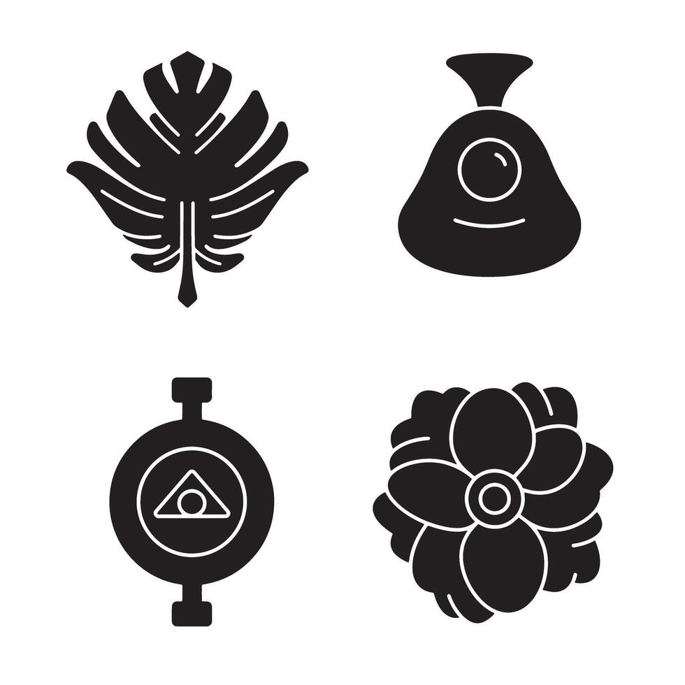 Elegant silhouettes of four distinct elements suitable for botanical decoration and symbolic representation on a white background vector