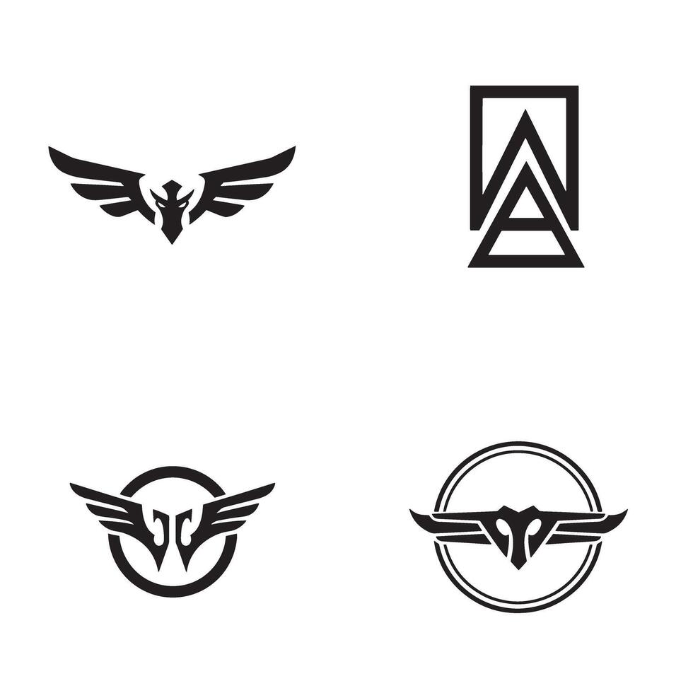 Set of four logos featuring abstract wings and letter a designs in simple modern black and white styles vector