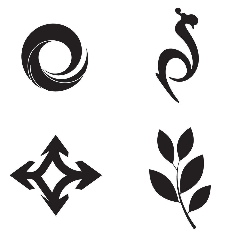 Four minimalist black and white graphic elements designed for versatile creative branding projects and logo design vector
