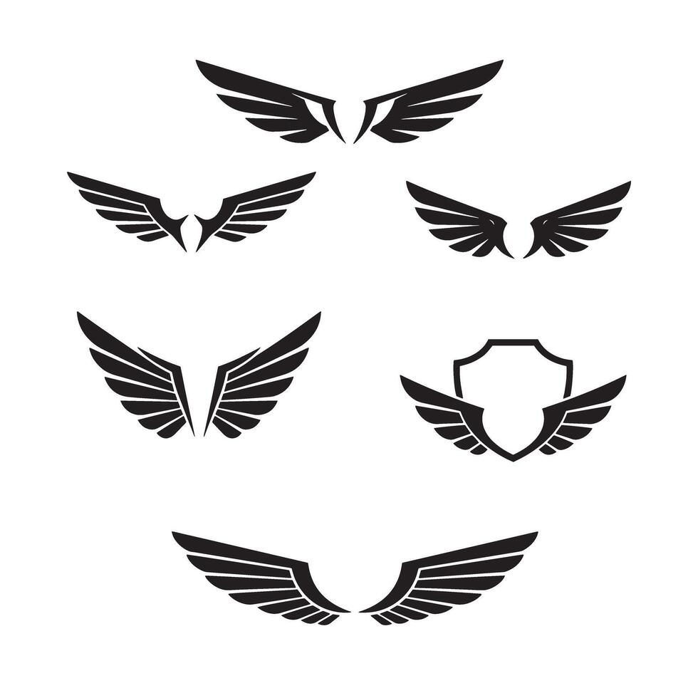A collection of black and white wing logos symbolizing freedom strength and elegance suitable for various branding purposes vector