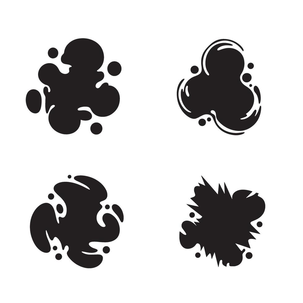 Set of black splatter ink elements illustration on white background for graphic design projects vector