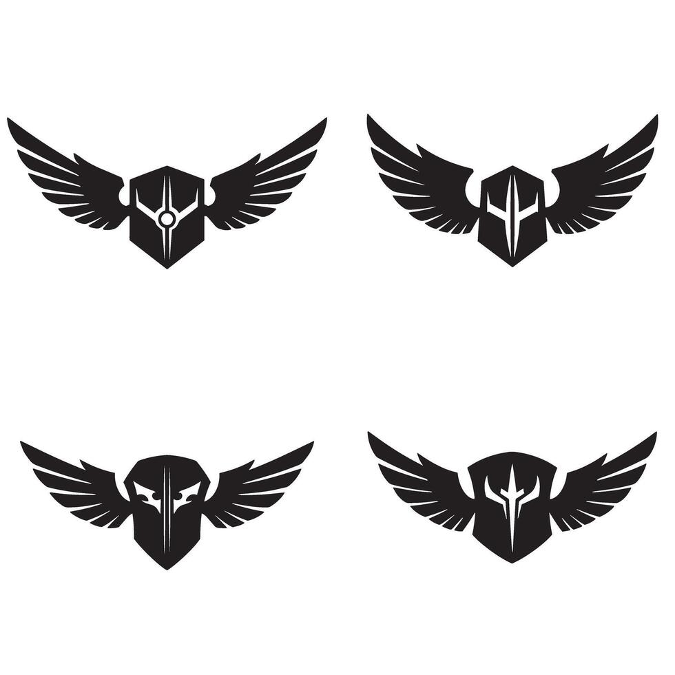 illustrations of shield designs featuring winged elements in various styles for logo design and branding vector