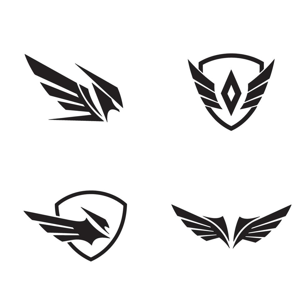 Four stylized wing and shield emblem designs perfect for brand identity and logo creation in various applications. vector