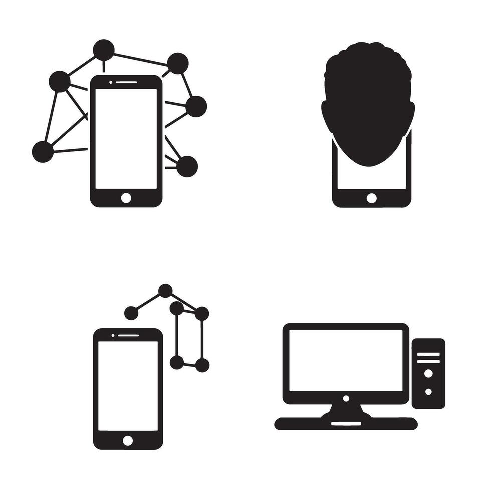 Digital communication and networking concepts illustrated with smartphone and desktop icons vector