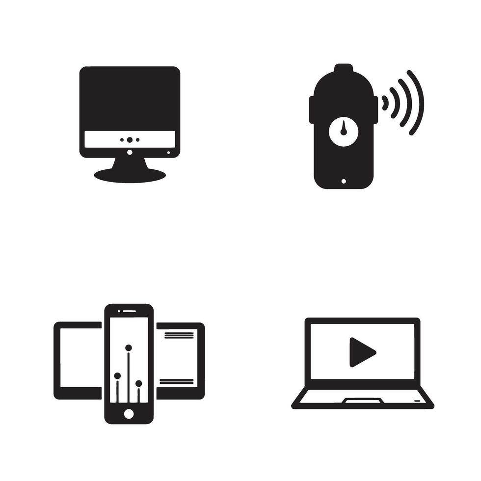 Modern gadgets and communication icons in black and white illustrating technology vector