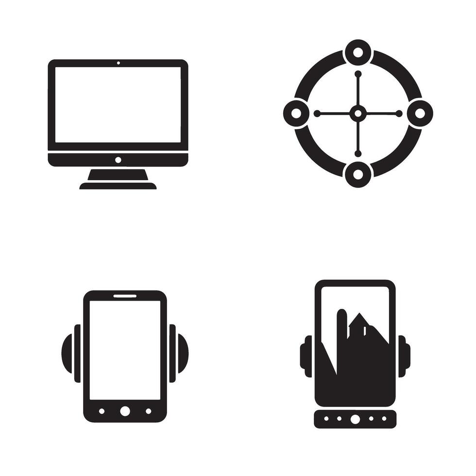 icons set featuring computer target smartphone and touch screen interface elements vector