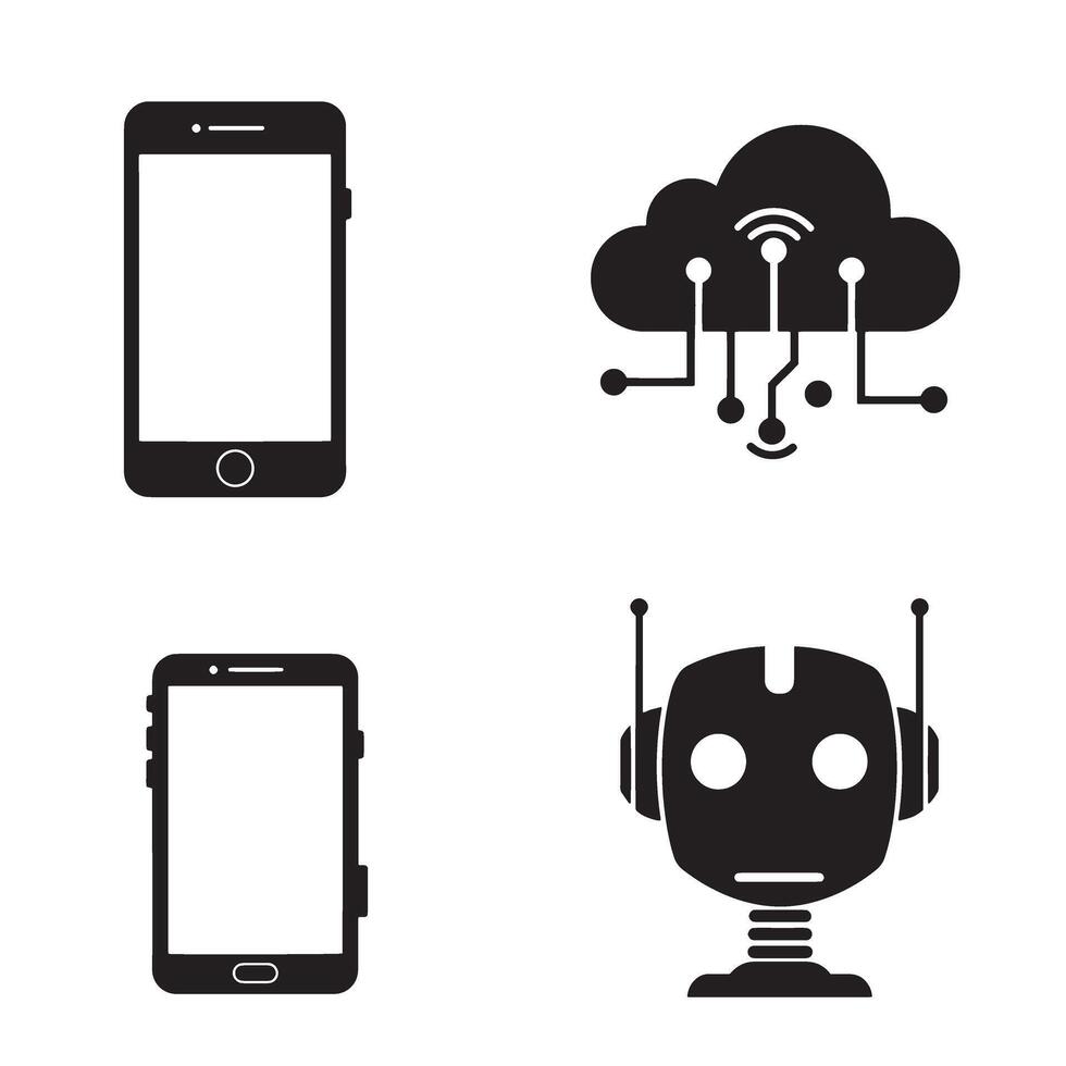 Technology and modern communication concept illustration with smartphone cloud computing and robot vector