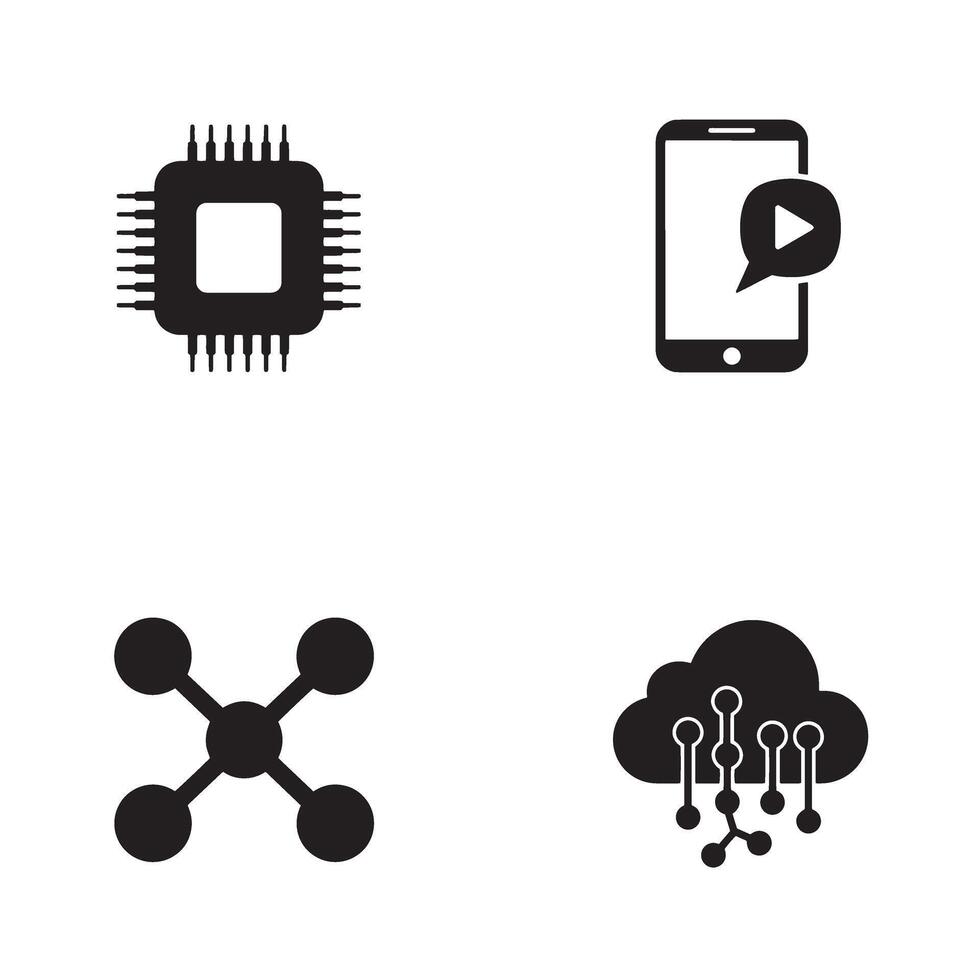 Collection of technology and digital icons depicting concepts like connectivity and data storage vector