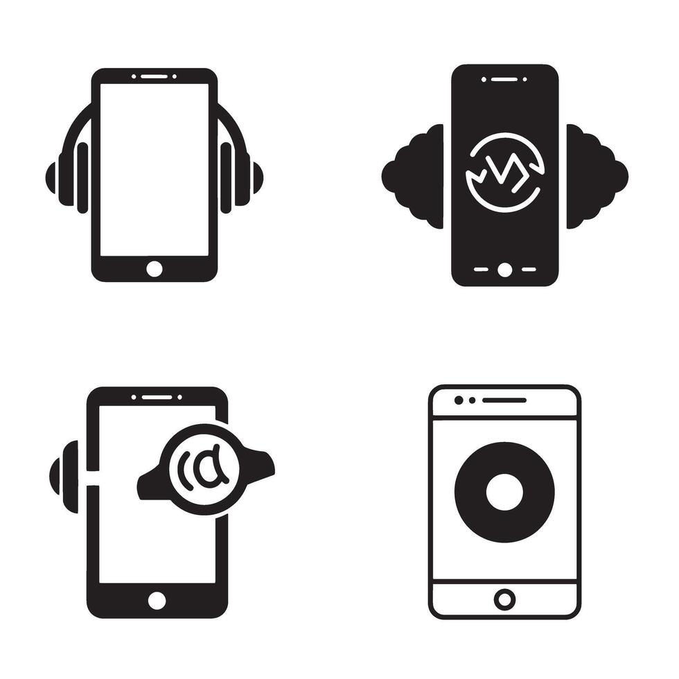 Modern smartphone icons representing music email cloud and audio app features on a digital device vector