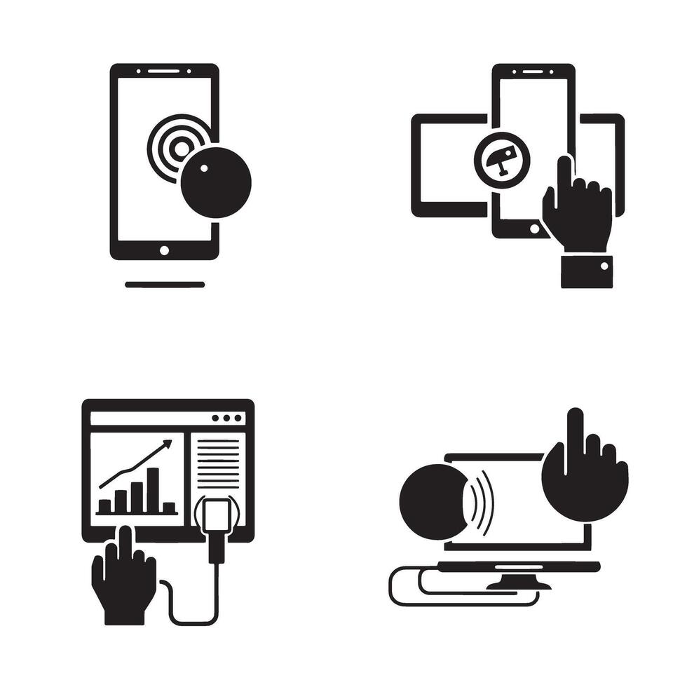 Modern technology icons representing communication and data processing vector