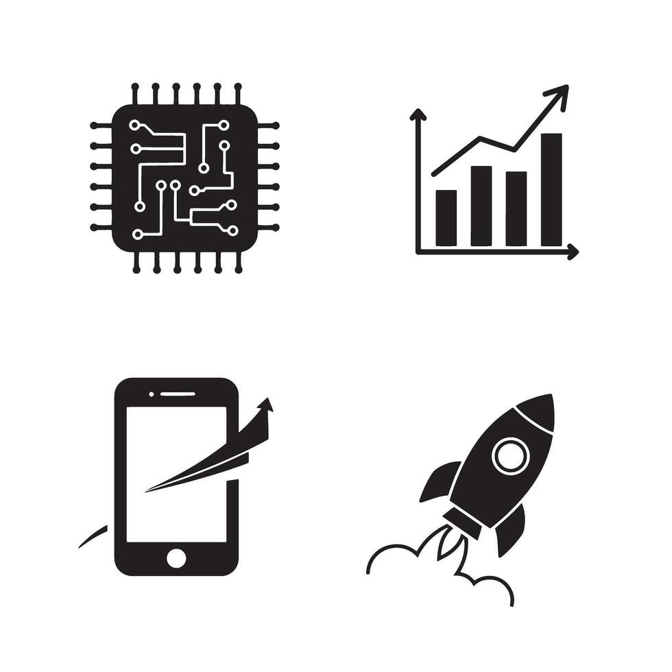 Technology growth and progress icons illustrated for business and innovation concepts vector