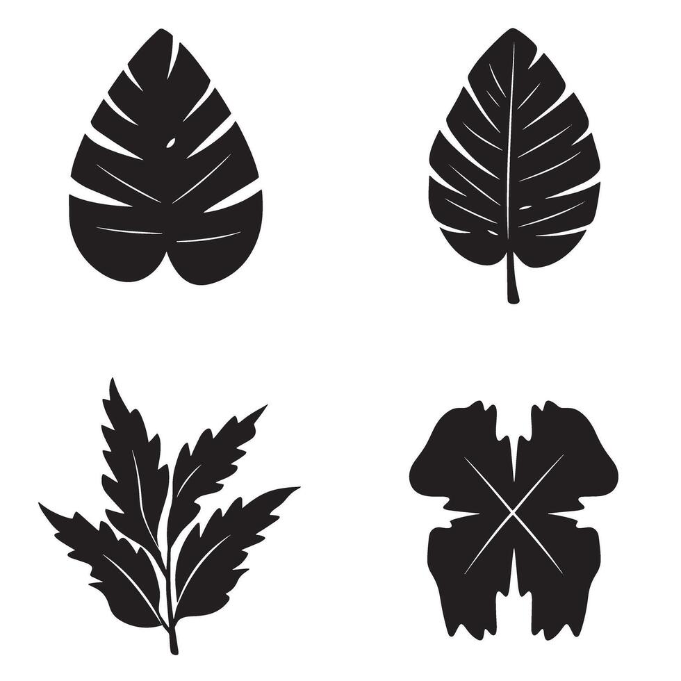 Four decorative silhouette leaves for tropical and botanical design elements with minimalist style vector