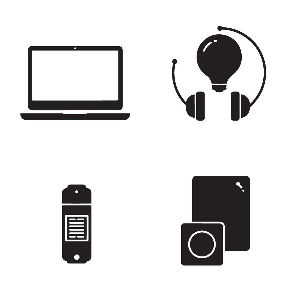 Collection of icons representing technology communication and modern digital devices vector