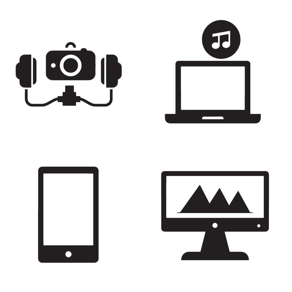 Technological icons for devices media entertainment and music streaming in minimalist style vector