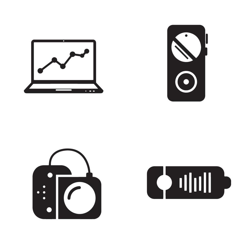 Icons representing technology devices statistics battery life and audio visual elements vector