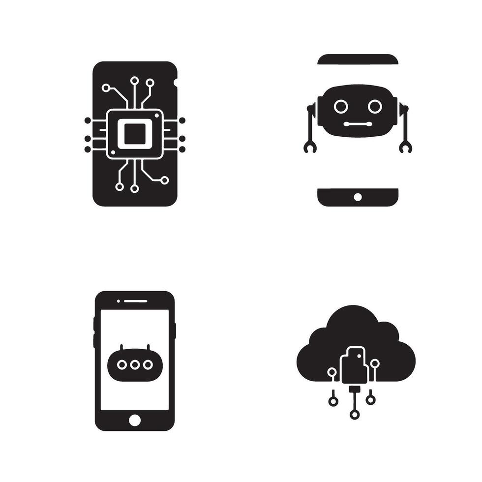 Modern technology and mobile devices depicted with simplified silhouette graphics vector