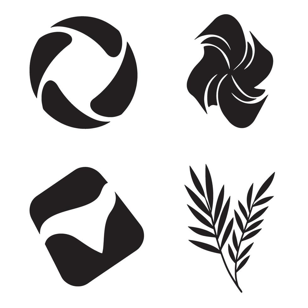 Collection of black and white abstract floral and geometric elements vector