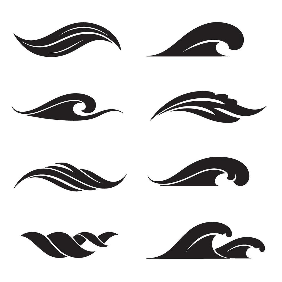 Collection of black and white wave designs suitable for decorative or design elements vector