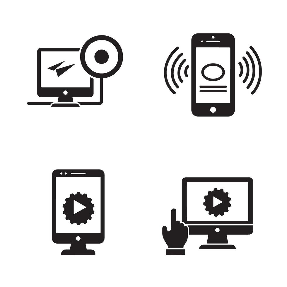 Technology device icons representing streaming computer phone communication vector