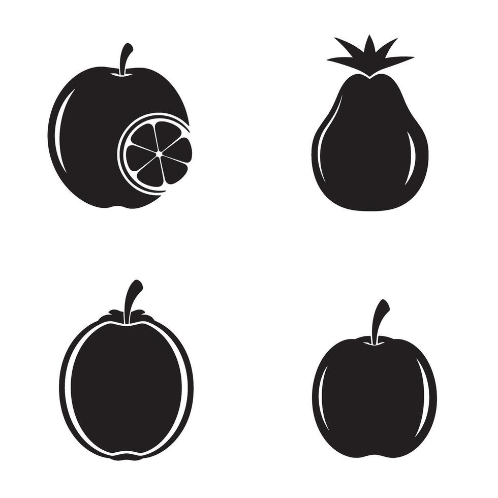 Minimalist fruit illustrations set of four black and white designs vector