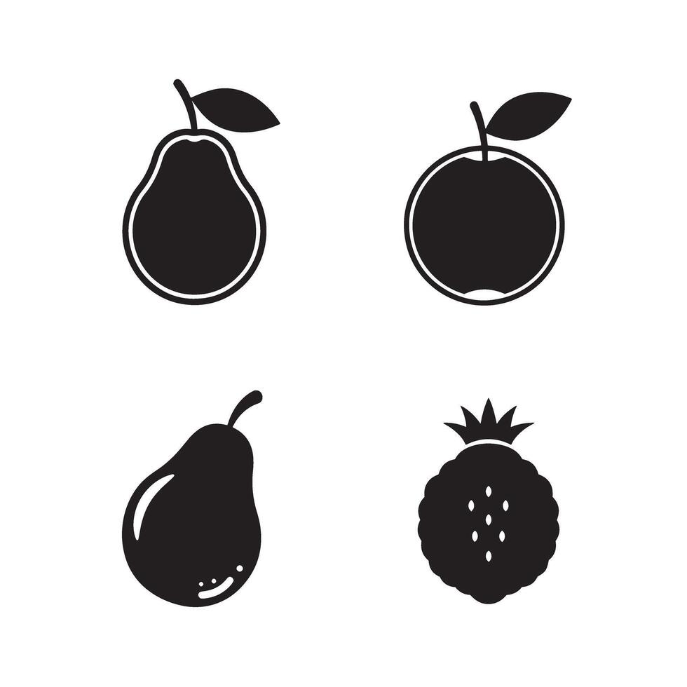 Minimalist fruit icons featuring pear apple and raspberry designs for decorative elements and creative projects vector