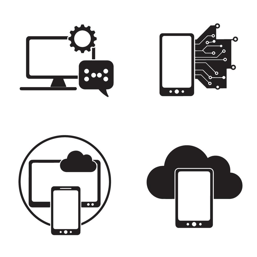Technology icons illustrating communication devices and cloud computing connectivity concepts vector