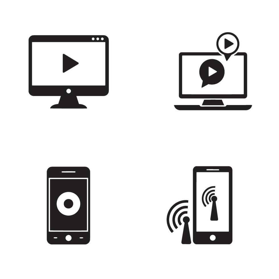 Digital devices and media streaming icons representing technology and modern communication vector