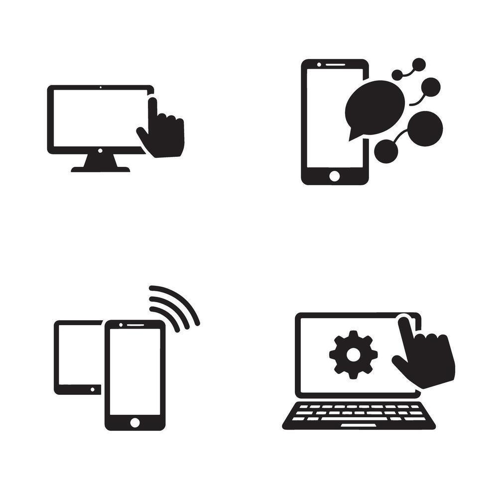 Minimalist icons depicting modern technology and communication elements vector