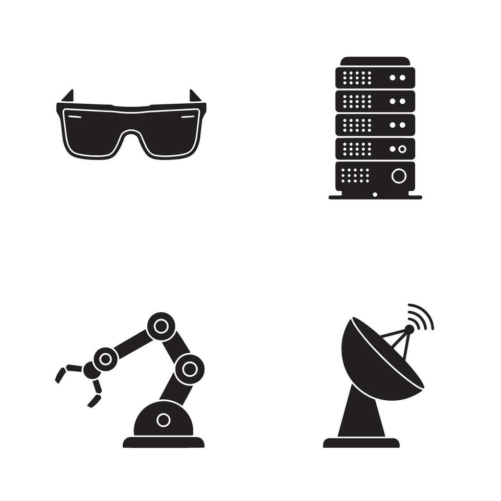 Modern technology and innovation icons in sleek black and white style vector