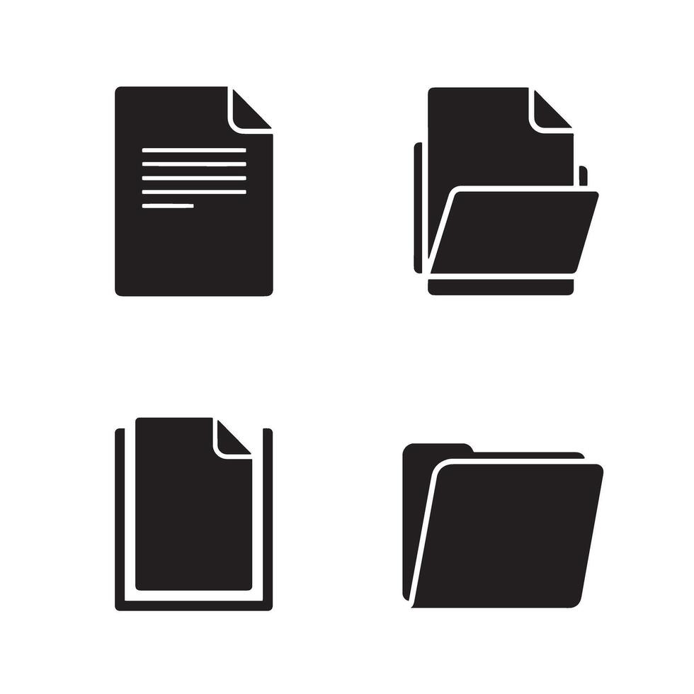 Simple black and white icon set of document and folder symbols for design elements vector