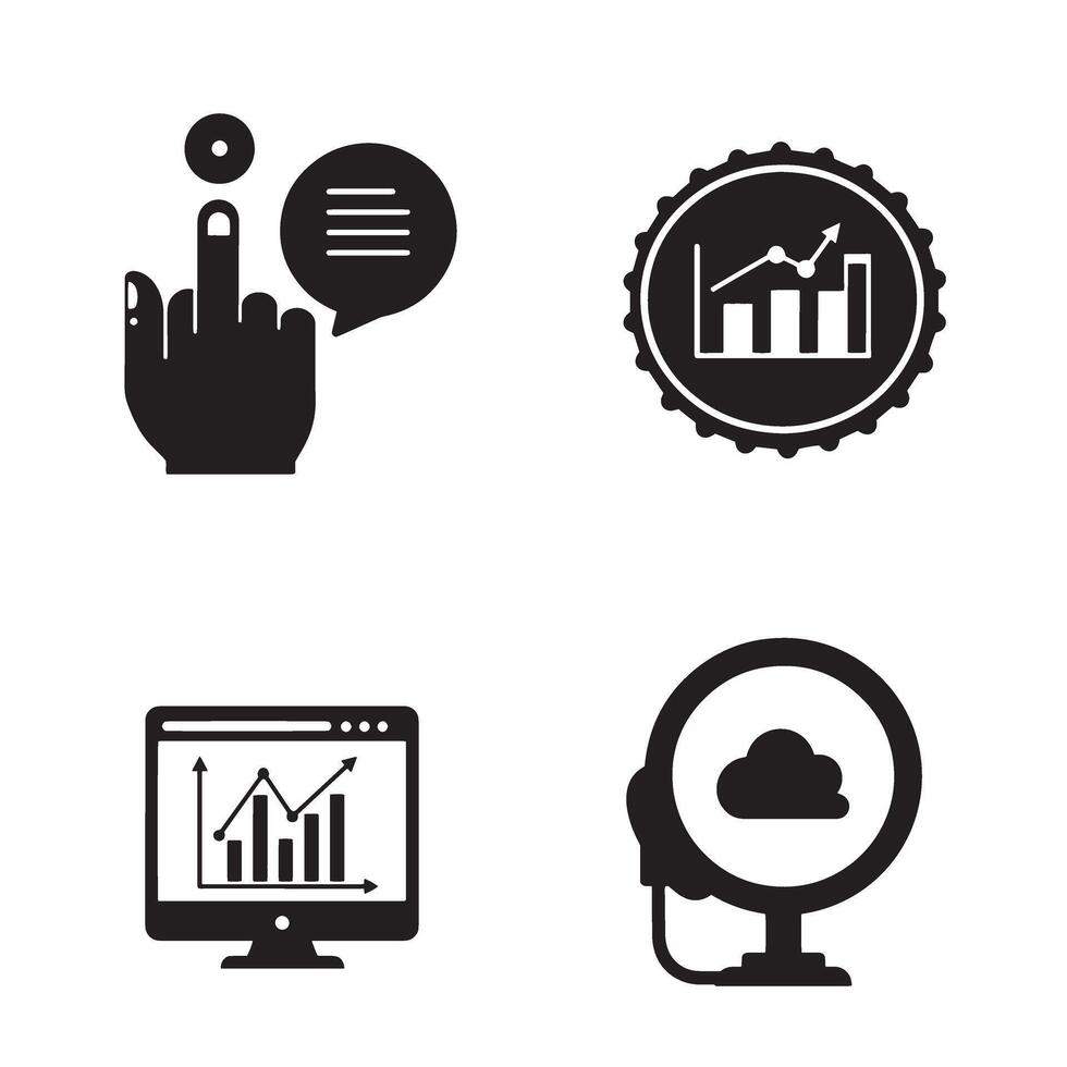 Modern minimalist business and technology icon set with financial growth cloud computing and communication elements vector