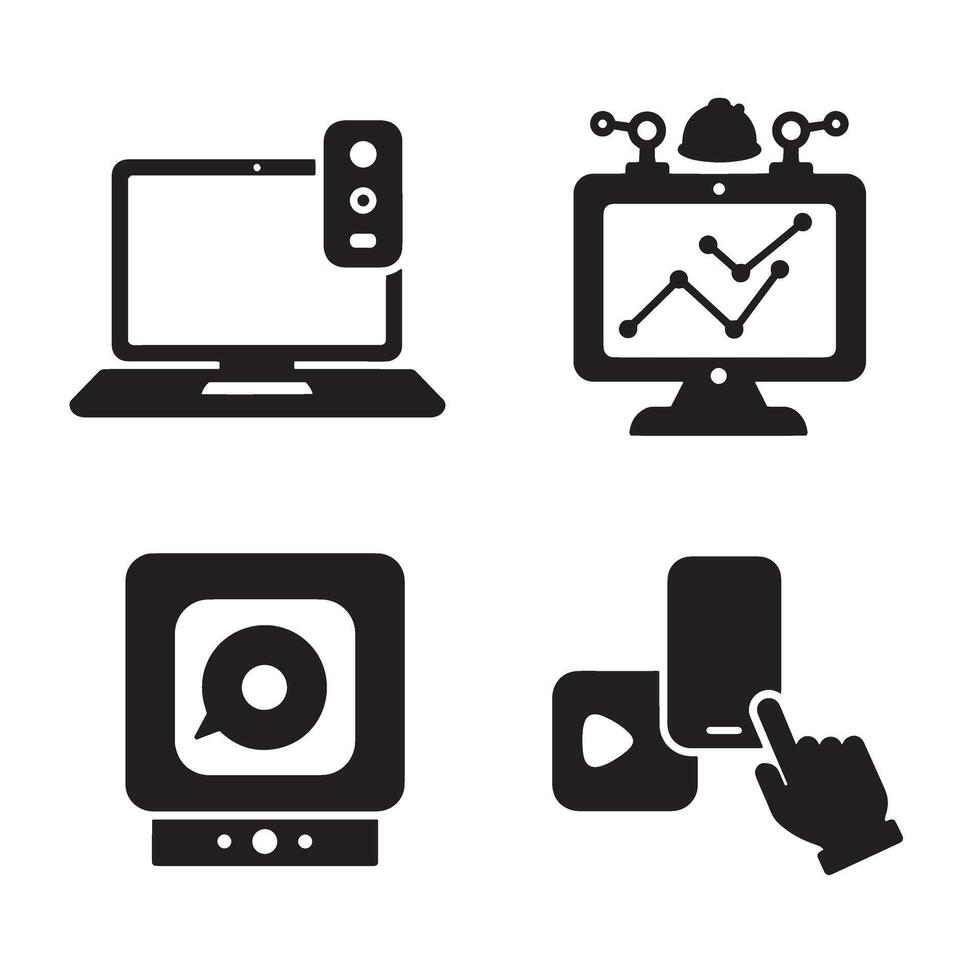 Modern technology icons representing devices communication and data analysis vector
