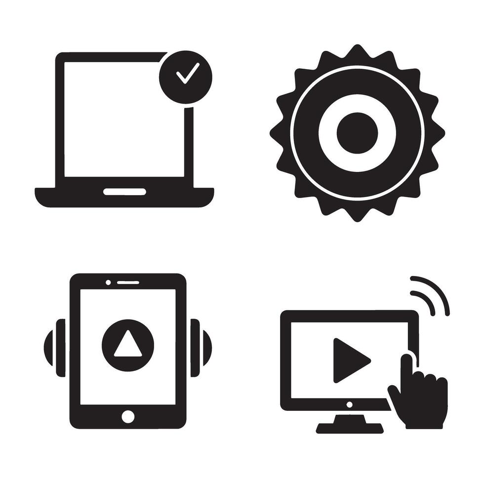 Black and white tech icons set for digital media and multimedia applications vector