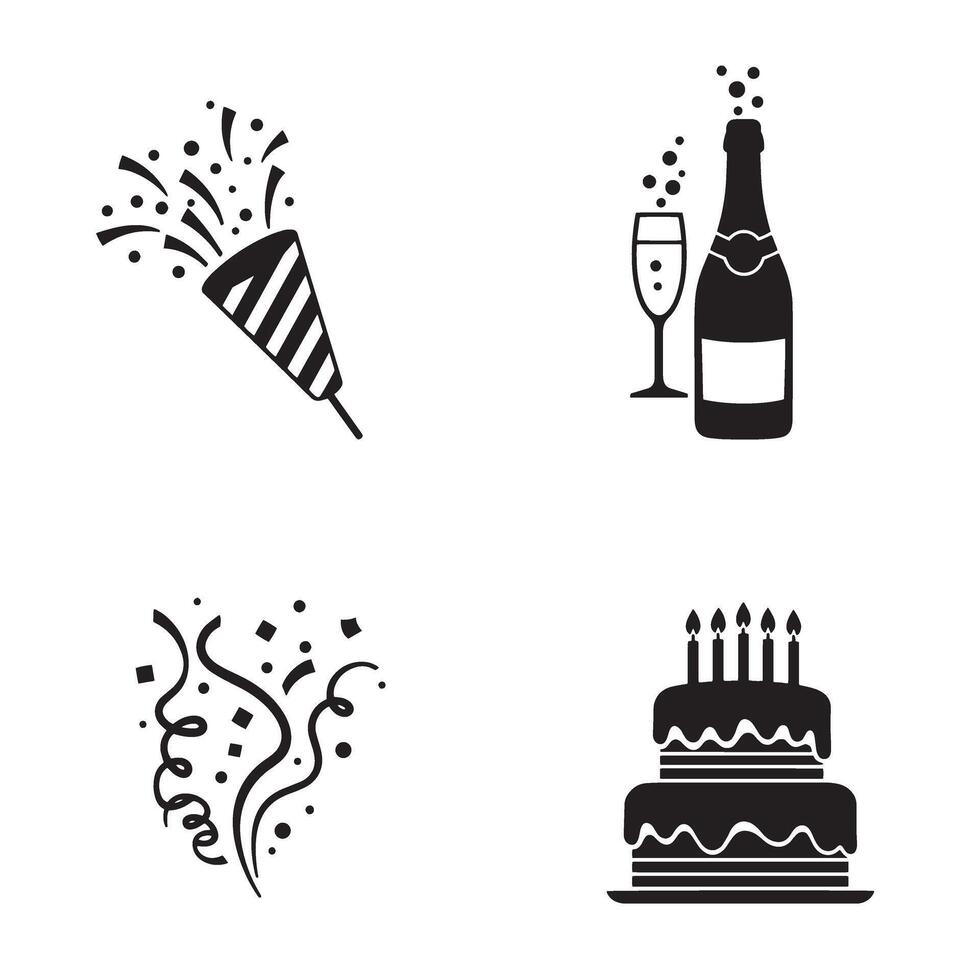 Celebration elements festive icons for birthday or special event silhouette set vector