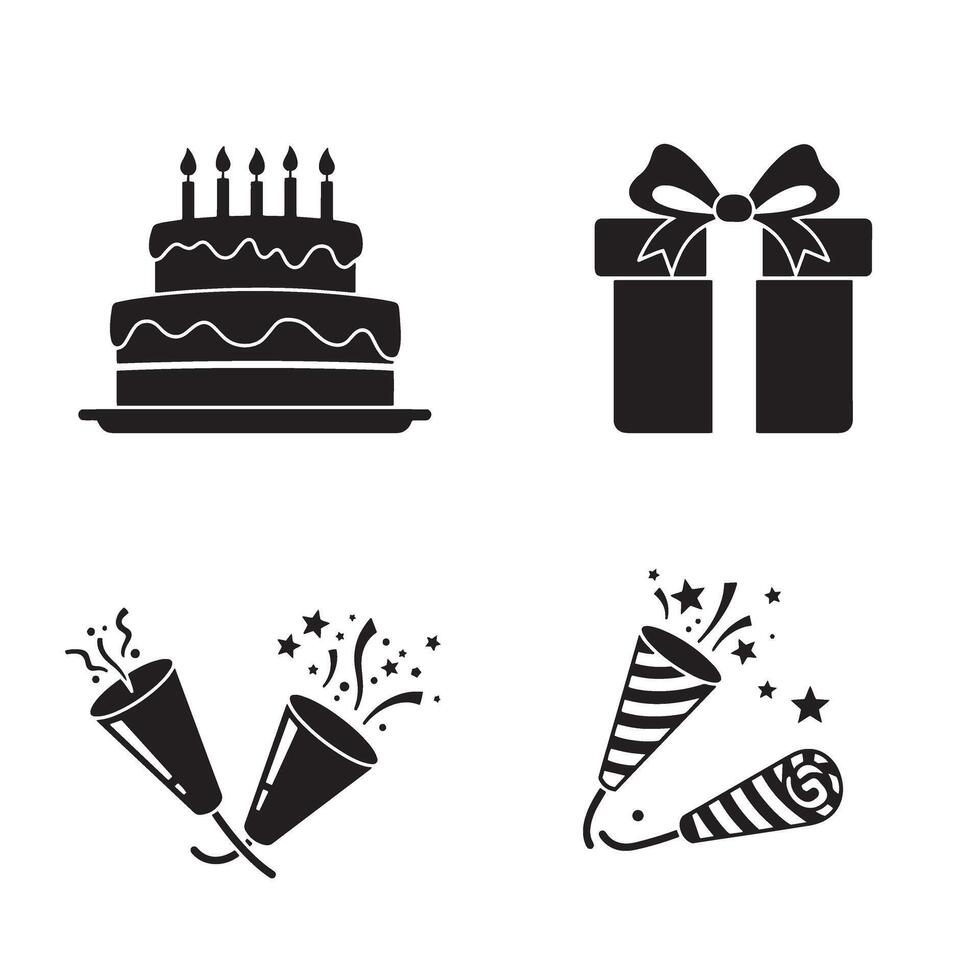 Festive black and white silhouette icons representing celebration and special occasions vector