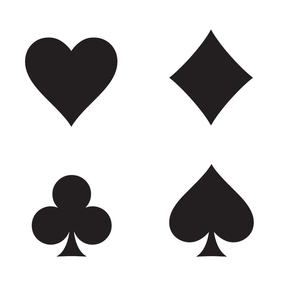 Classic deck of cards suits in black silhouettes on a clean white background vector