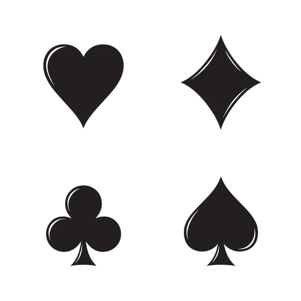 Classic playing card suits silhouettes heart diamond club spade symbols on white background vector