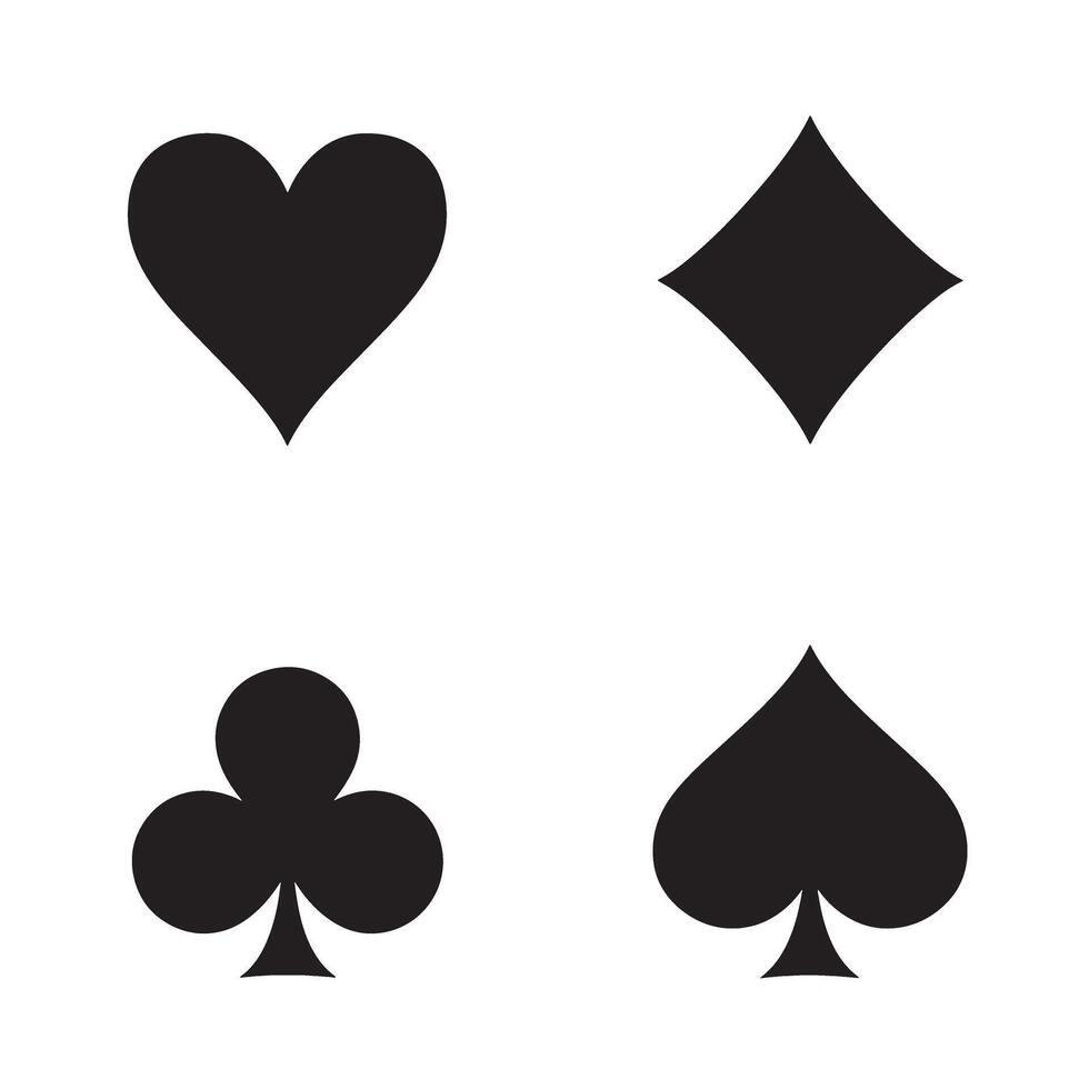 Black playing card suits heart diamond club and spade silhouettes vector