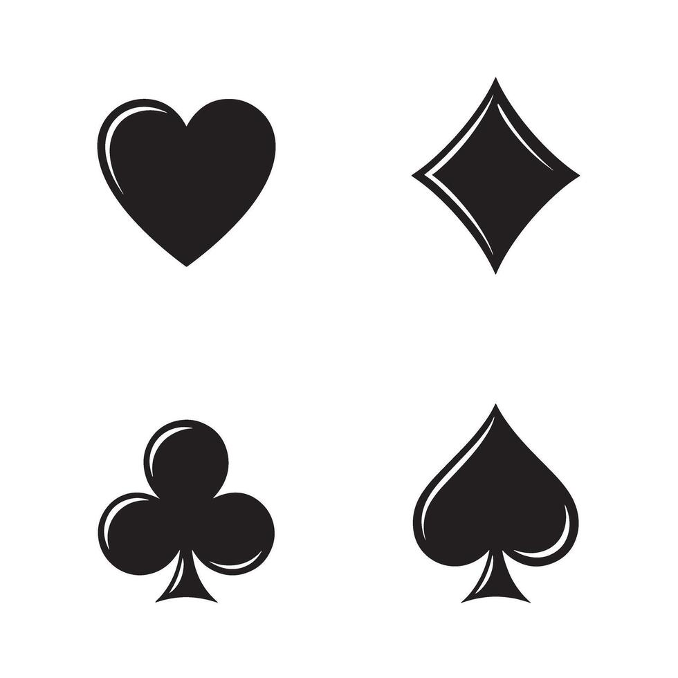 Black and white illustration of four playing card suits icons in a simple silhouette design vector