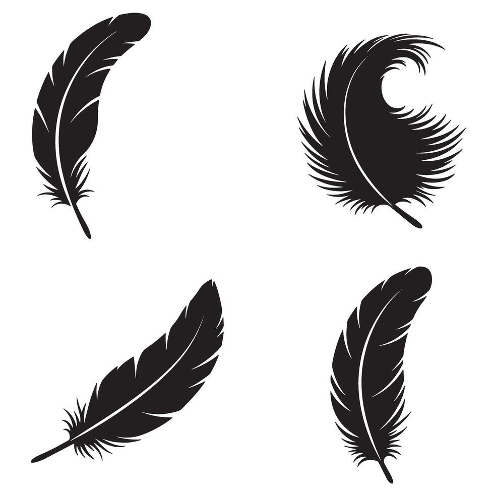Elegant black feather silhouettes isolated on white background representing lightness and freedom in design vector
