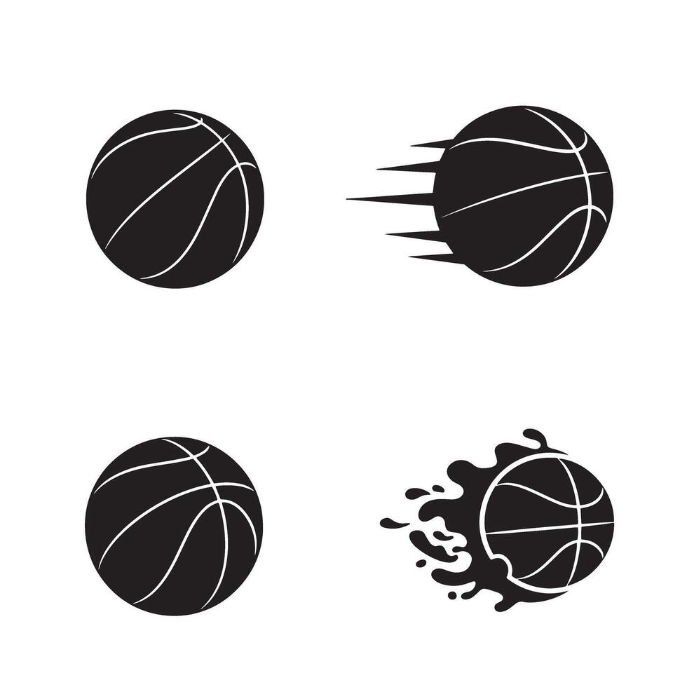Basketball icons in silhouette representing various motions and effects in minimalist design vector