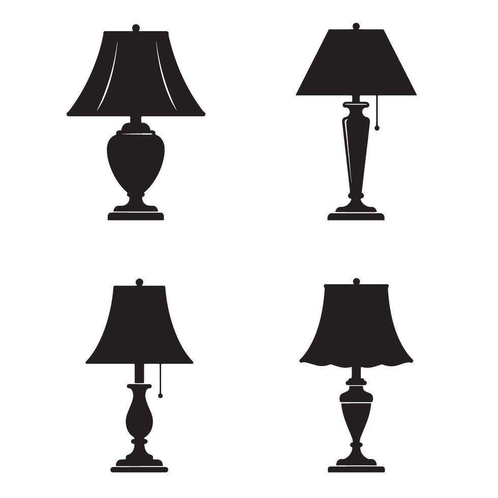 silhouette collection of classic and modern table lamps in black for home decor and design projects vector